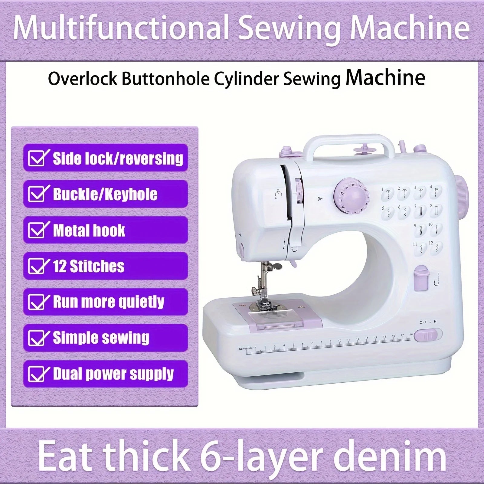 Electric Sewing Machine with for 12 Built-in Stitches and 2 Speeds