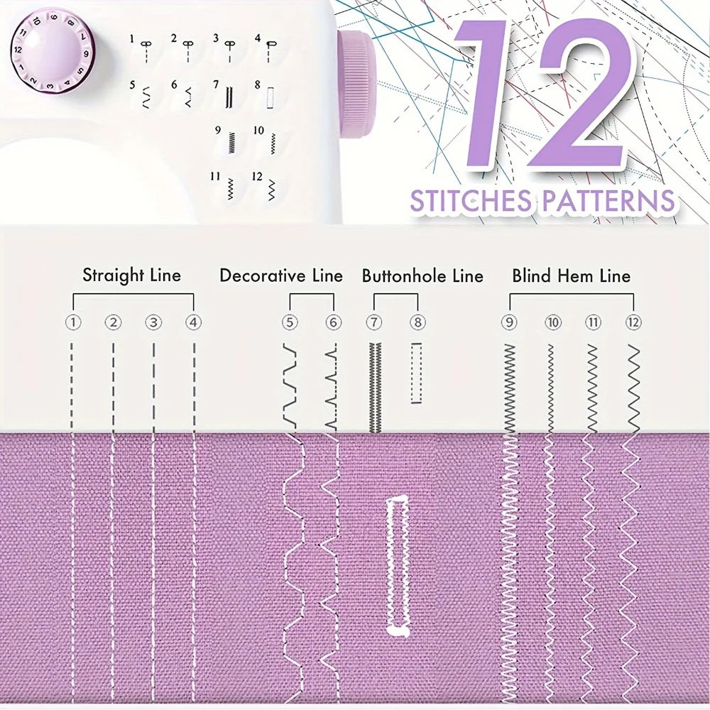 Electric Sewing Machine with for 12 Built-in Stitches and 2 Speeds