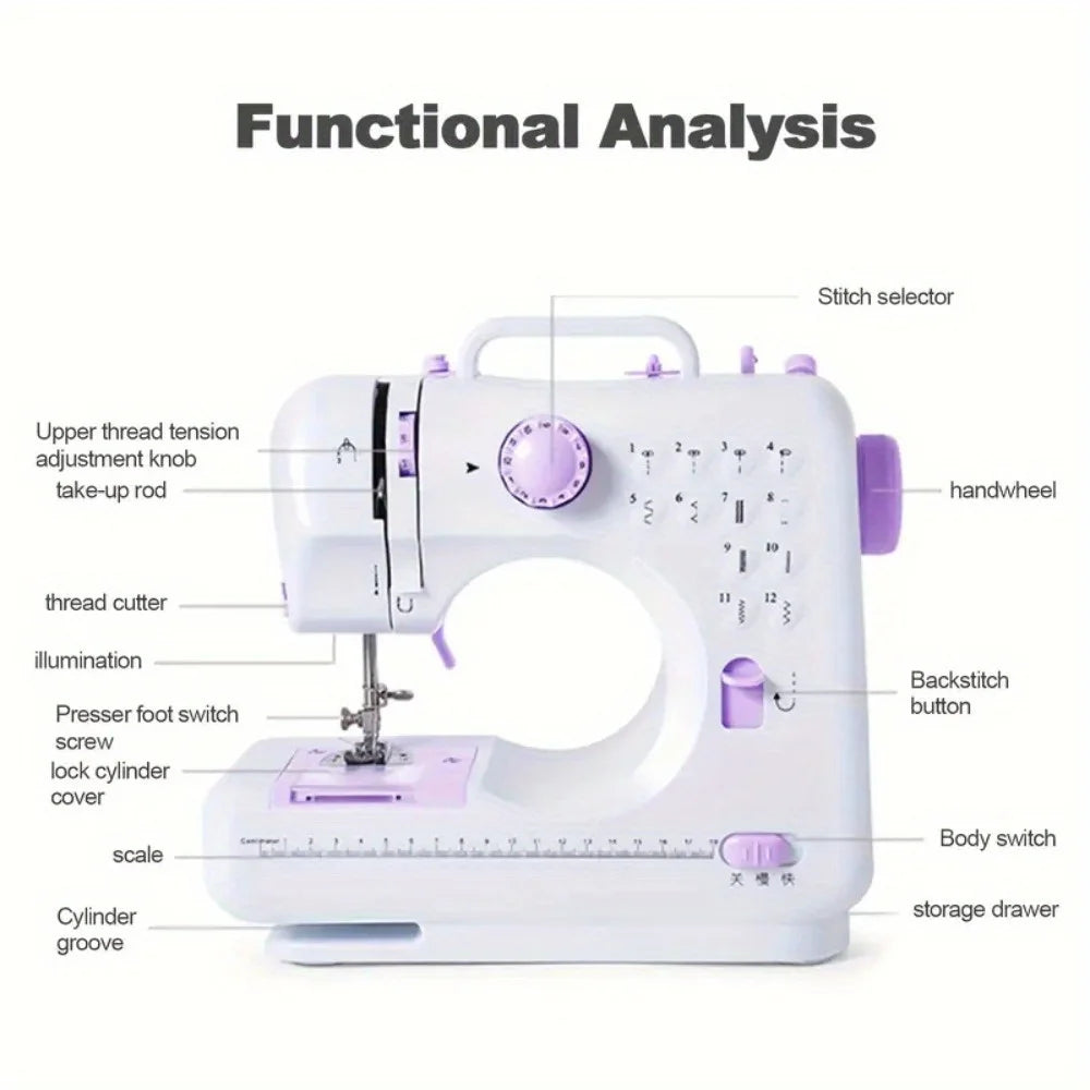 Electric Sewing Machine with for 12 Built-in Stitches and 2 Speeds