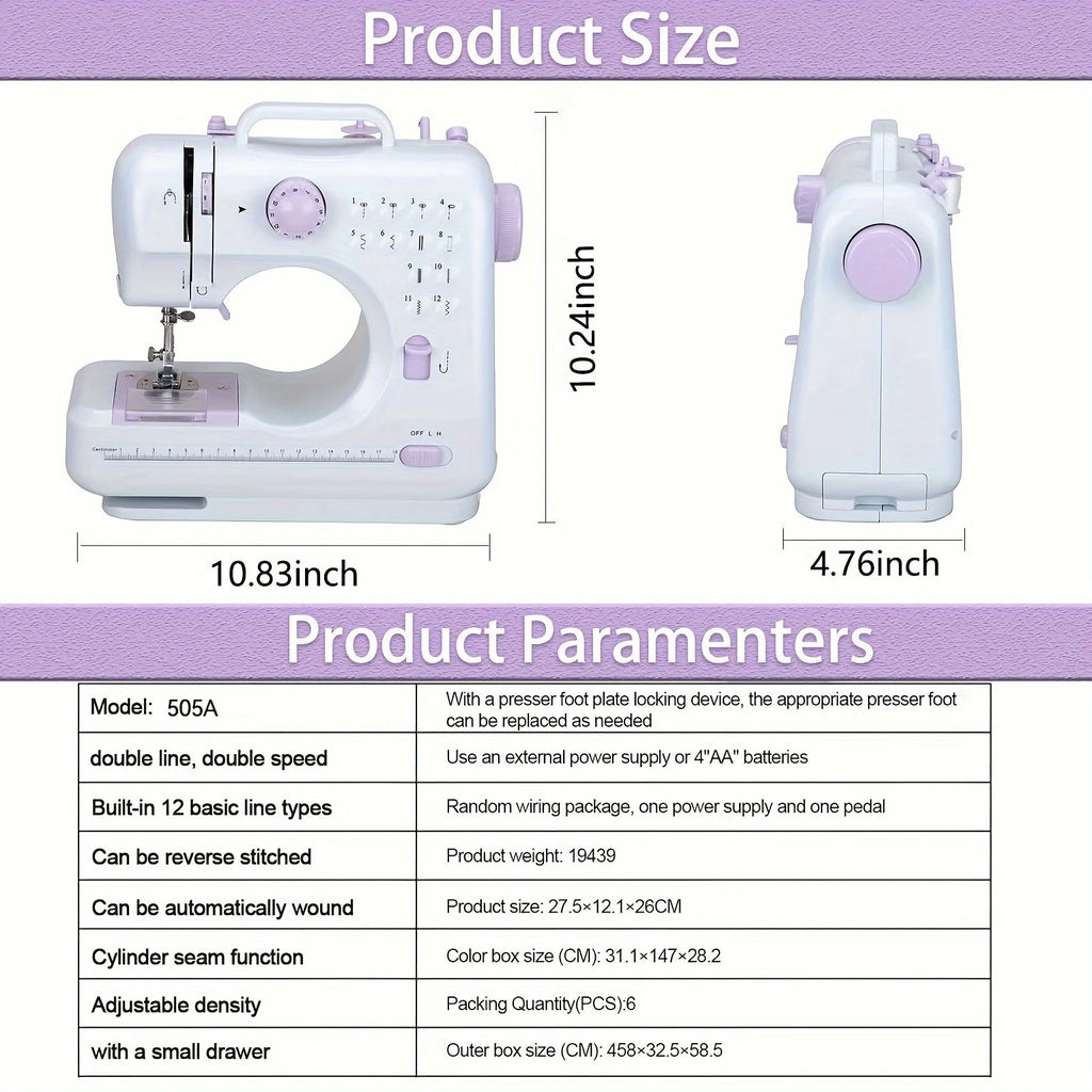 Electric Sewing Machine with for 12 Built-in Stitches and 2 Speeds