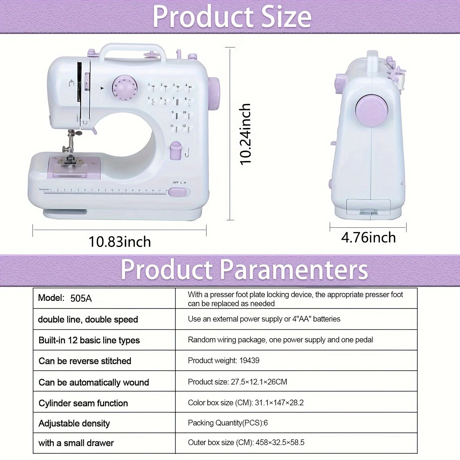 Electric Sewing Machine with for 12 Built-in Stitches and 2 Speeds