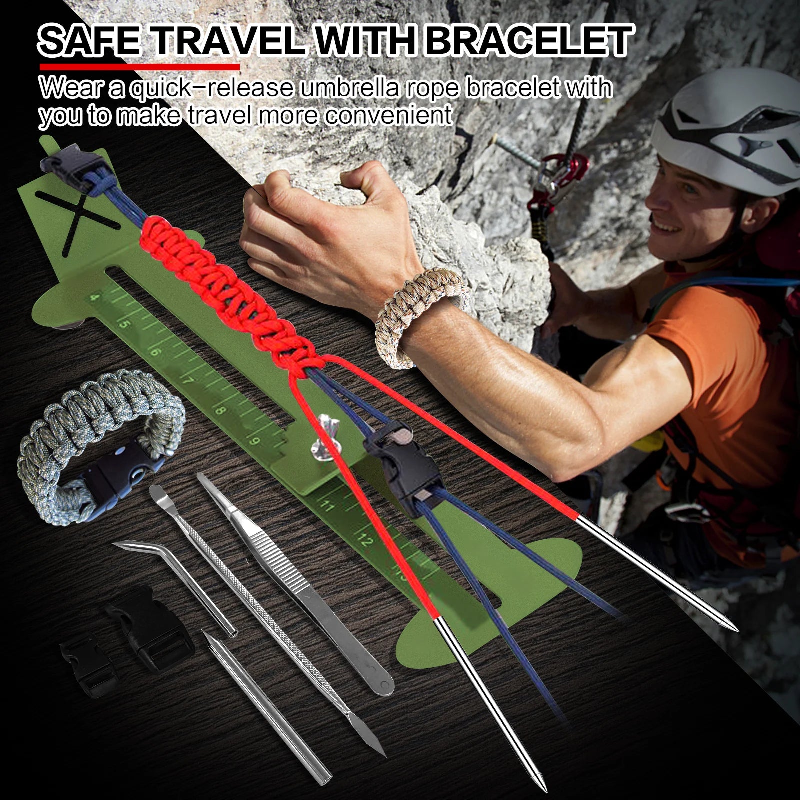Paracord Bracelet Kit with Marlin Spike Tool Kit, Survival Bracelet Making, Adjustable Length Jig Bracelet Maker for DIY