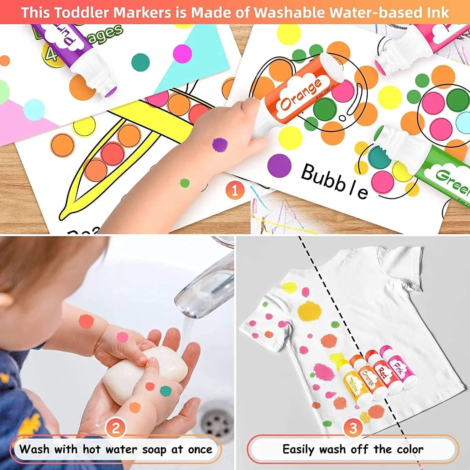 Washable Dot Markers for Kids, 8 Colors Art Supplies, Crafts and Painting Kit