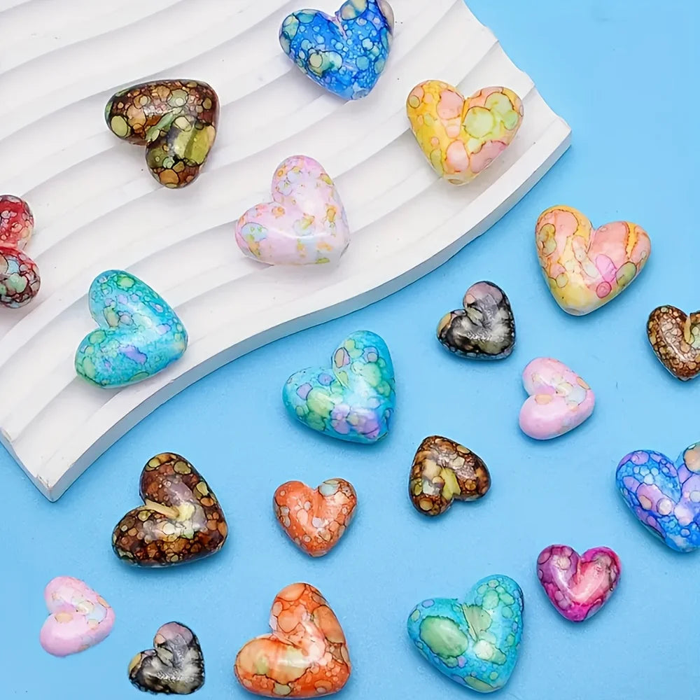 30 pieces of random color heart-shaped spacer beads, for jewelry, bracelets, necklaces and string jewelry.