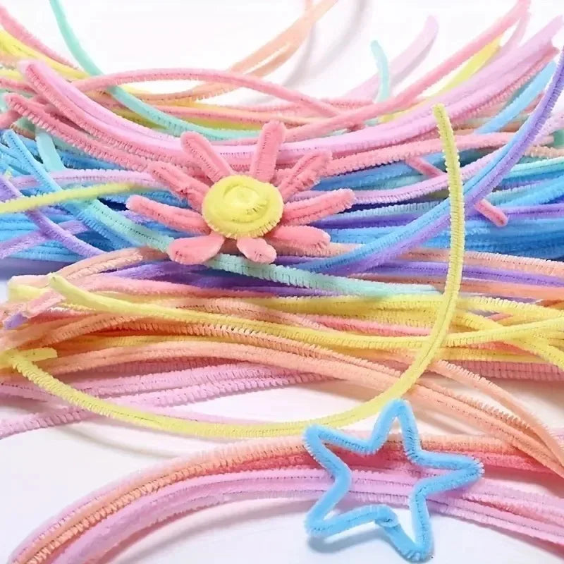 1000/10pcs Colorful Twisting Bar Chenille Fluffy Pipe Cleaners Stems Plush Stick DIY Tinsel Rod Strips Kids Art Educational Toys