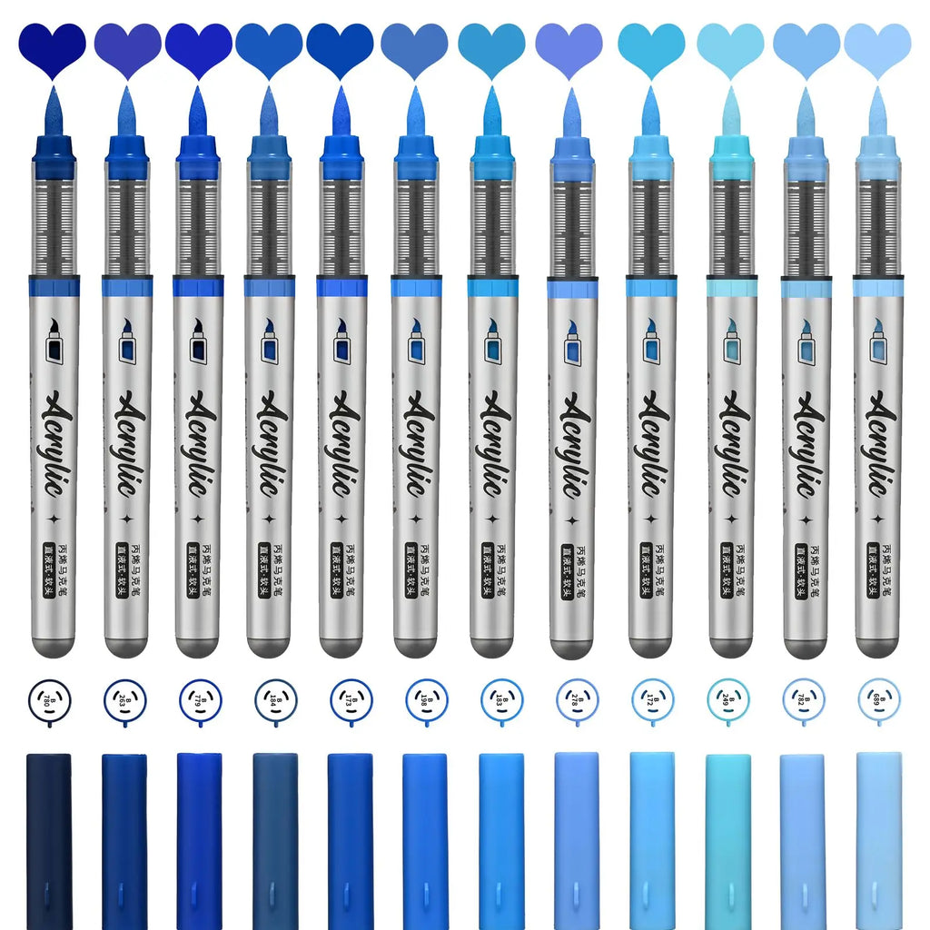 12 pcs Brush Tip Acrylic Paint Pens Set with 9 Professional Color Series for DIY