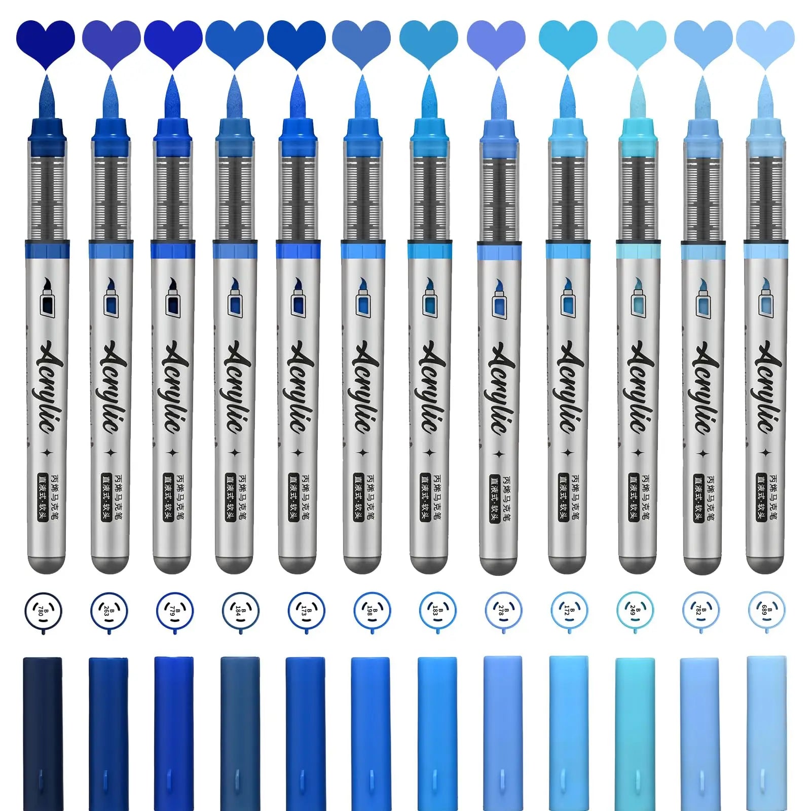 12 pcs Brush Tip Acrylic Paint Pens Set with 9 Professional Color Series for DIY