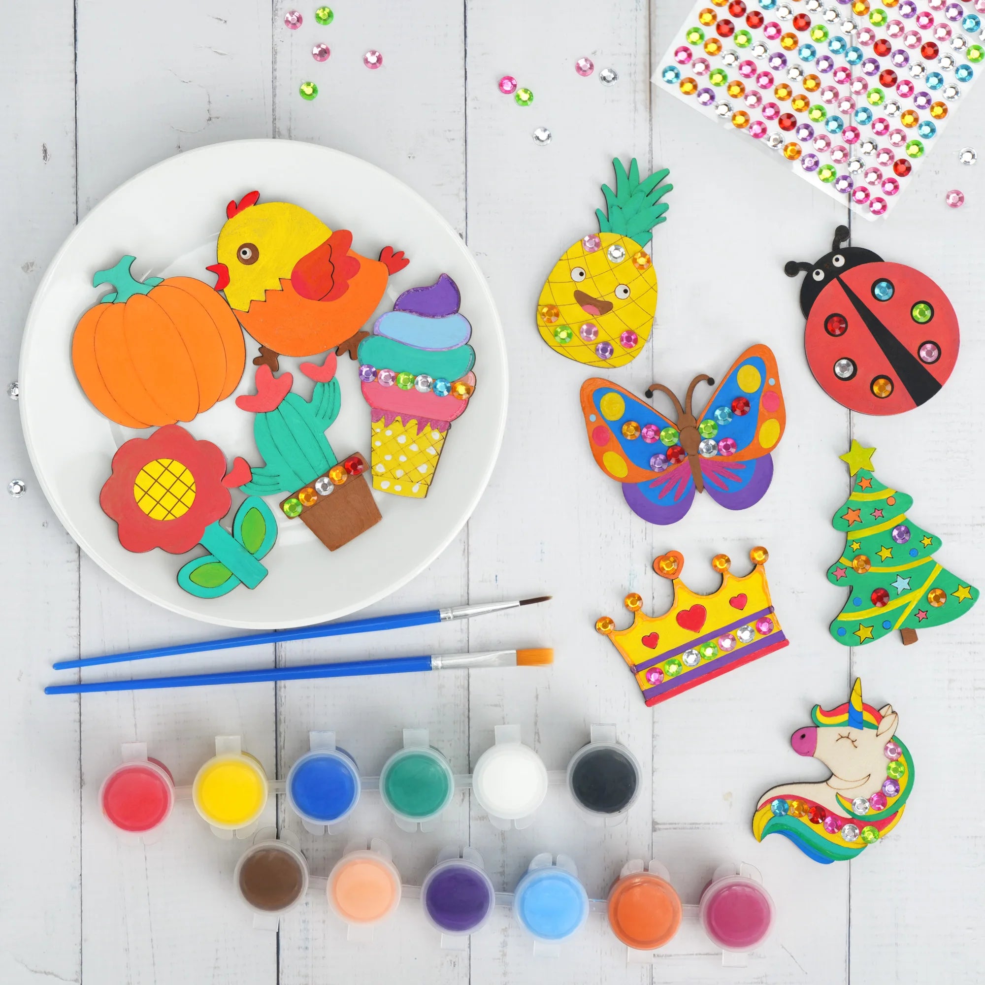 DIY Wooden Magnets Wood Crafts Kit Glow in The Dark, Arts Supplies Painting Kit for Kids