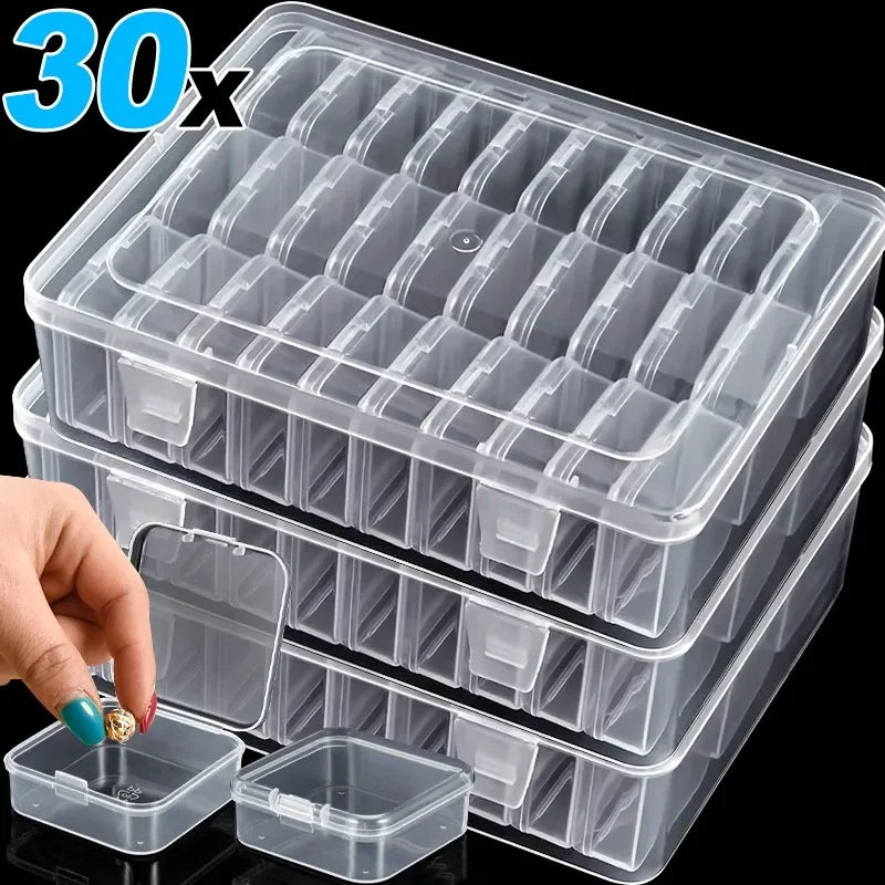 30/14x Clear Rhinestone Organizer Art Accessories Containers Art Craft Bead Jewelry