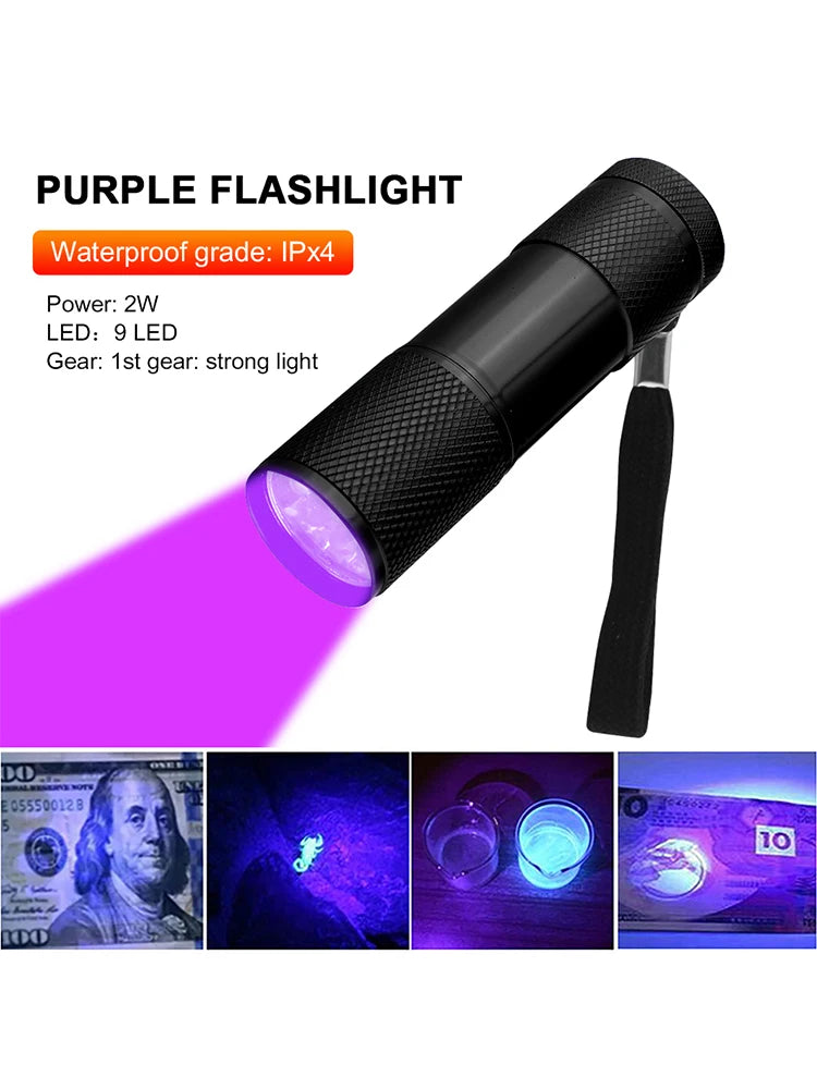 Mini Flashlight with Rope Professional Purple Light and Backlight Portable Ultraviolet