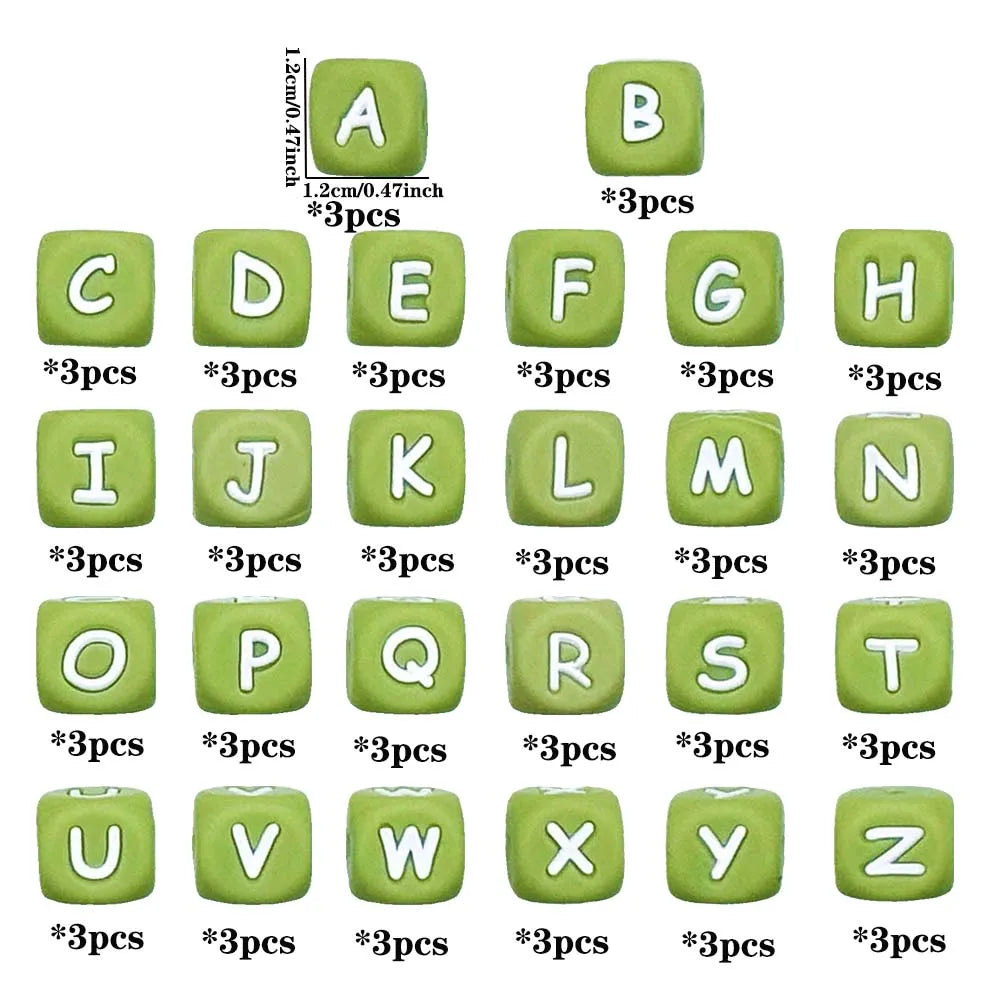 78pcs 12mm Silicone letter beads for DIY Key Chains Necklaces Bracelets Loose Beads