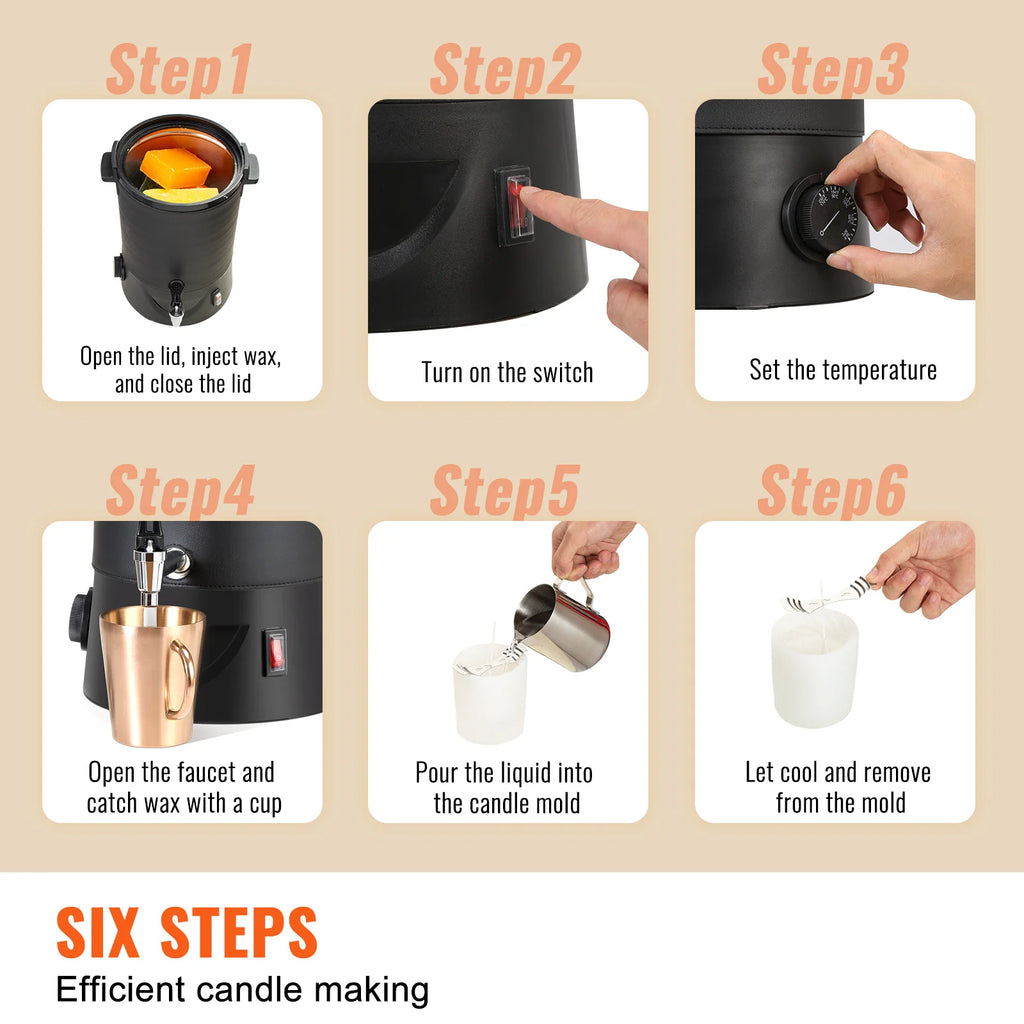 SucceBuy 6.5L Wax Melter for Candle Making, Easy Pour Spout, 9-Level Temperature Control