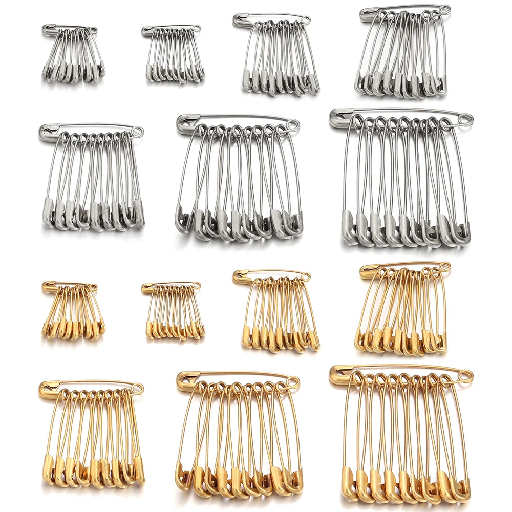 10Pcs/pack Stainless Steel Safety Pins 20-56mm Gold Color for DIY Home Crafts Sewing
