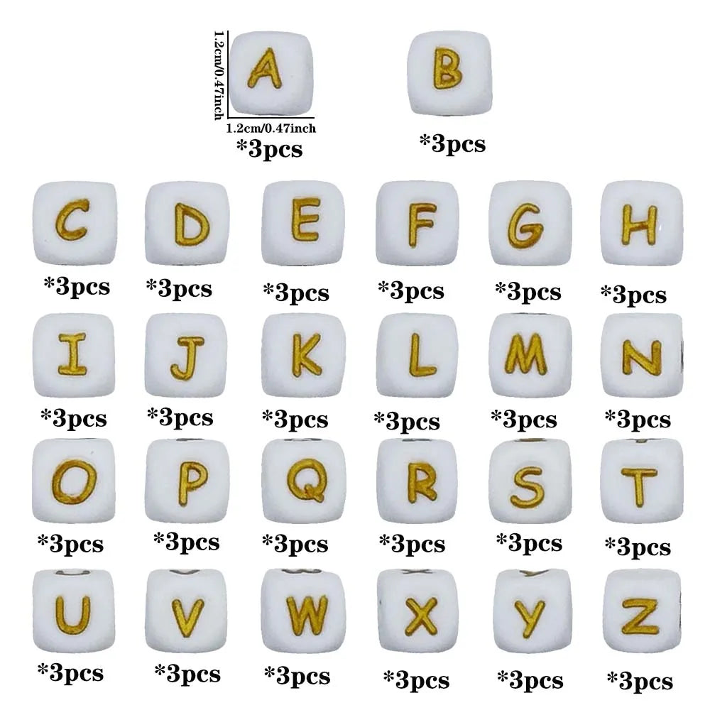78pcs 12mm Silicone letter beads for DIY Key Chains Necklaces Bracelets Loose Beads