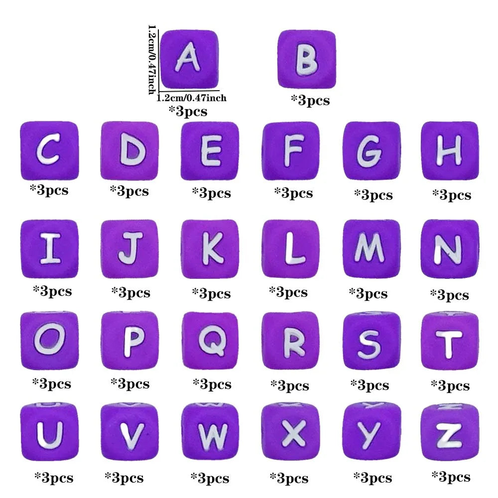 78pcs 12mm Silicone letter beads for DIY Key Chains Necklaces Bracelets Loose Beads