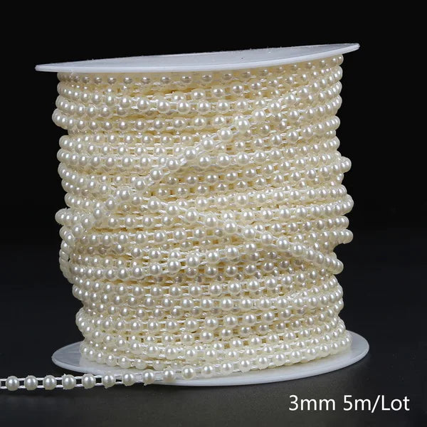 Ivory Pearl Bead Chain Line Cord Thread Trim for DIY Decoration & Jewelry Craft Accessories