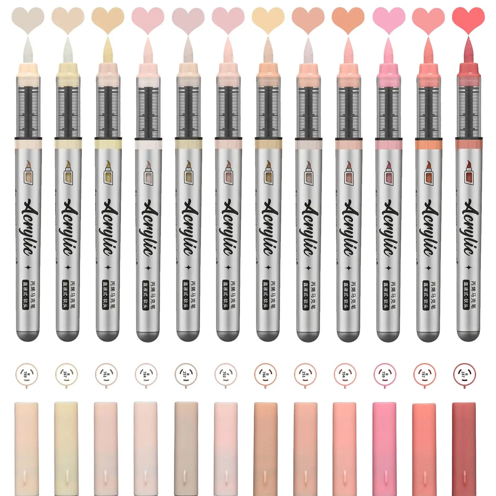 12 pcs Brush Tip Acrylic Paint Pens Set with 9 Professional Color Series for DIY