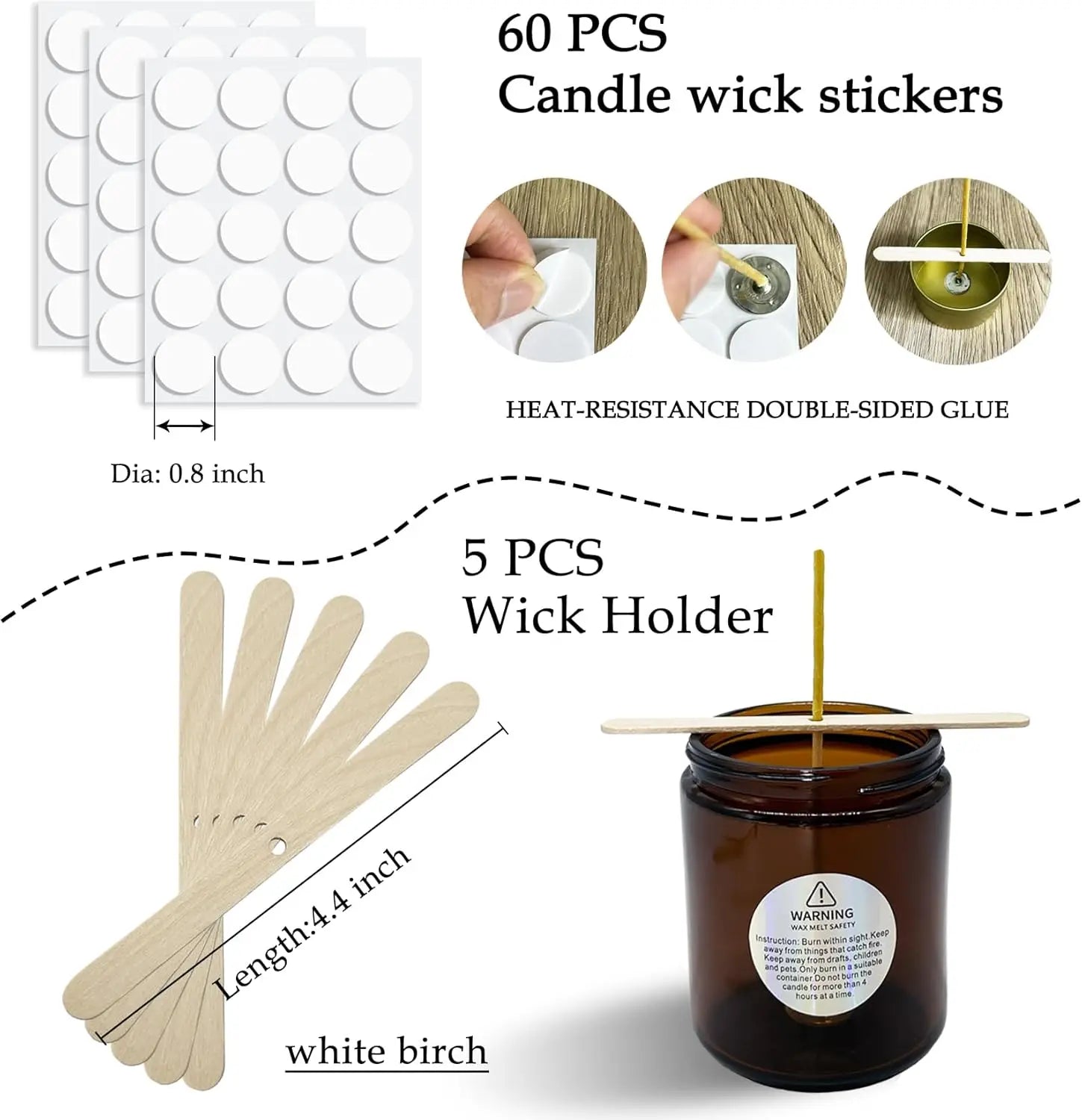 50 Pcs 6" Natural Candle Wicks with Beeswax, Wick Stickers & Centering Tool for DIY Candle Making