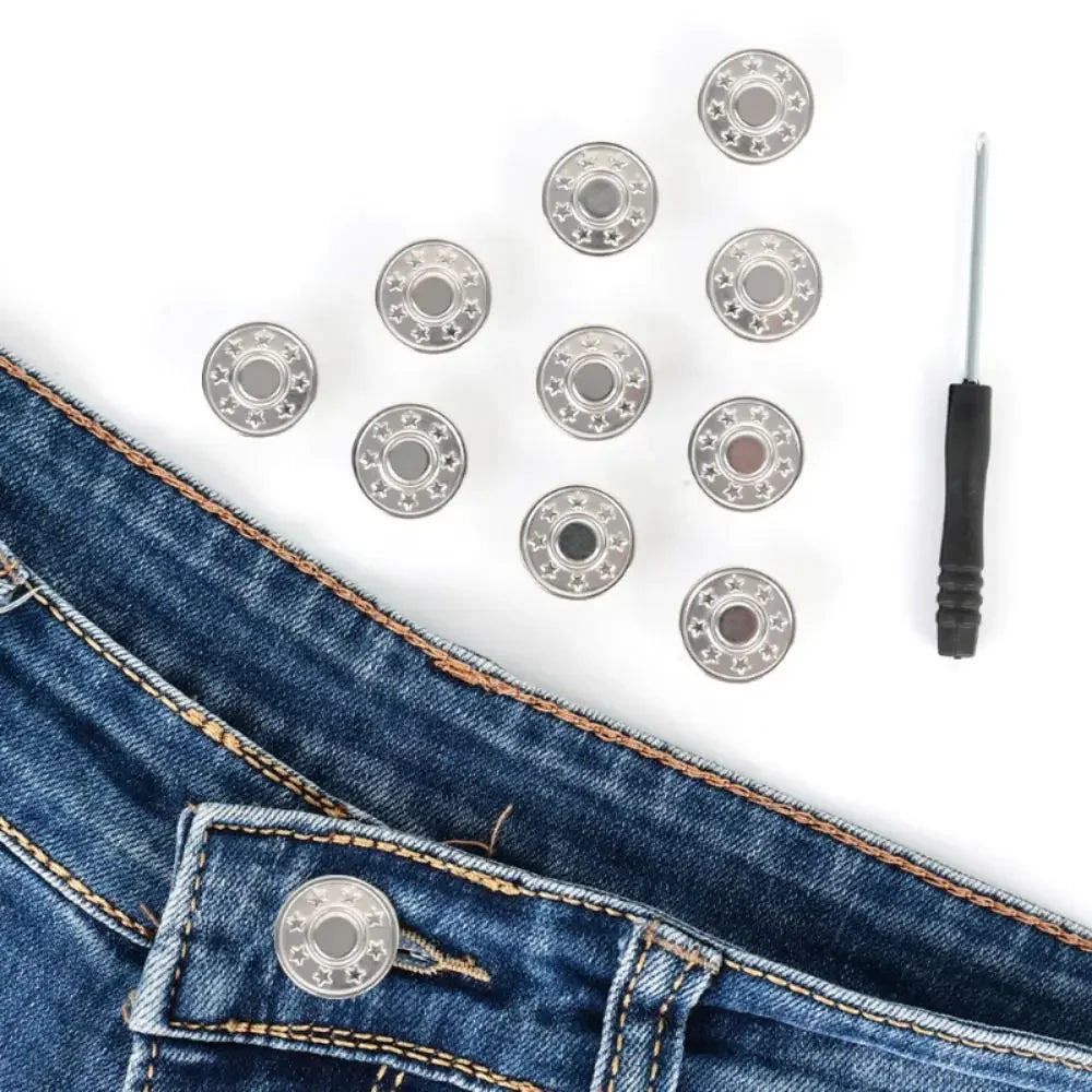 10Pcs Metal Jeans Buttons 17mm Replacement No-Sewing Screw Button Repair Kit