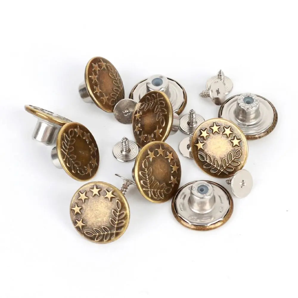 10Pcs Metal Jeans Buttons 17mm Replacement No-Sewing Screw Button Repair Kit