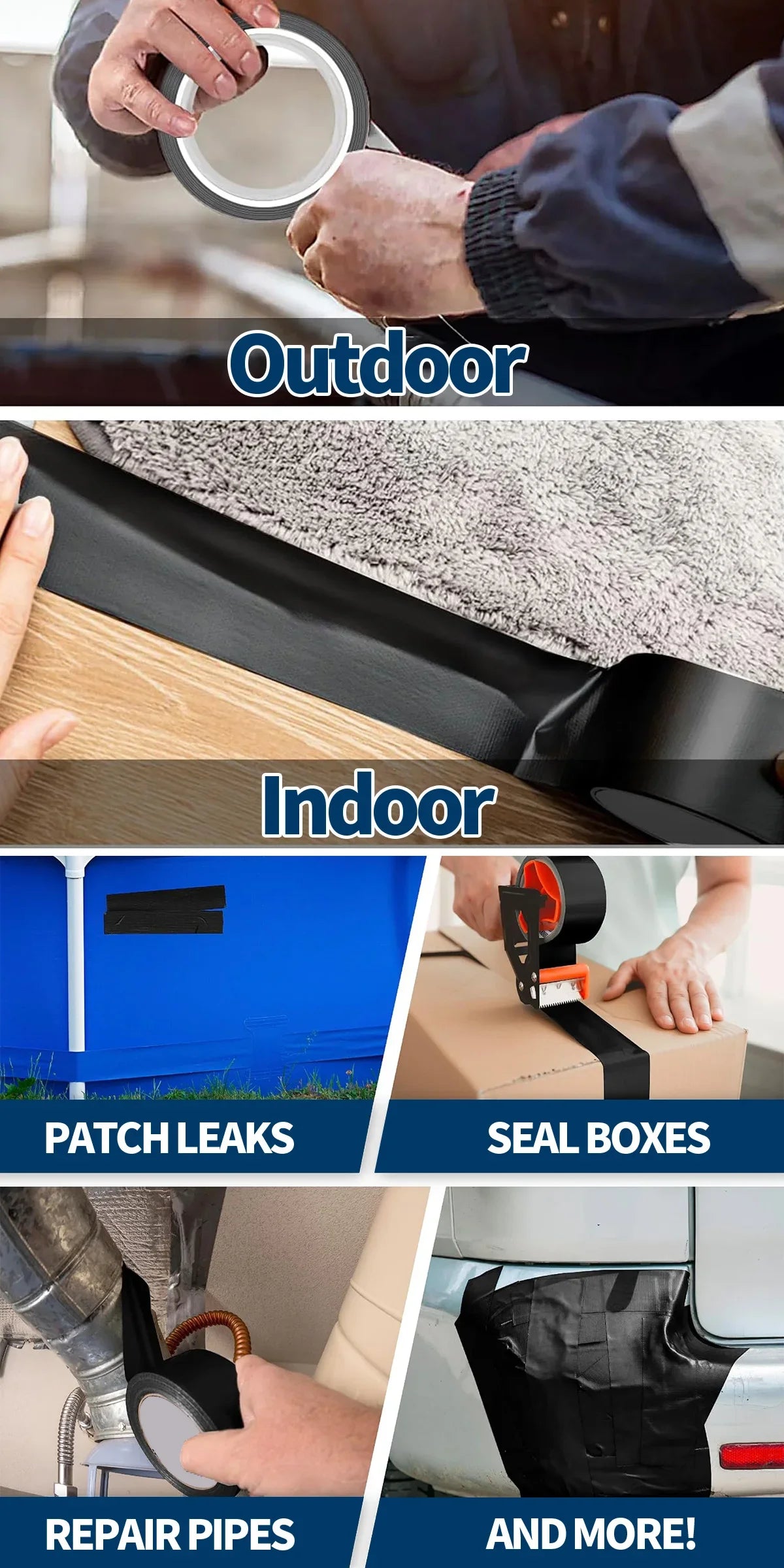 Black Super Adhesive Fabric Duct Tape, Or Seat Repair 5m, 50m, 10M, 20M