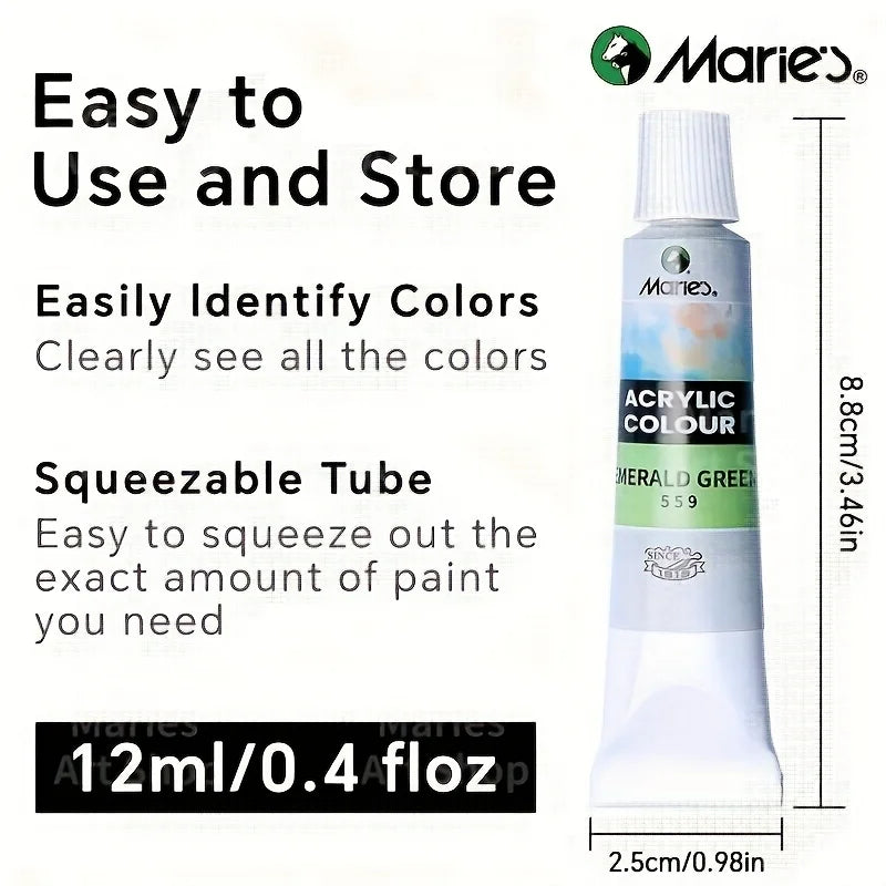 12ml, Acrylic paint for Painting on Fabric, Wood, Rock Canvas for Adults, Beginner