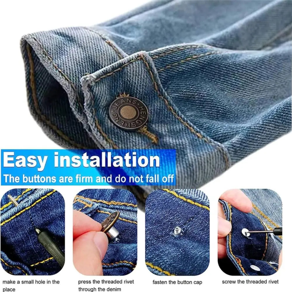 10Pcs Metal Jeans Buttons 17mm Replacement No-Sewing Screw Button Repair Kit