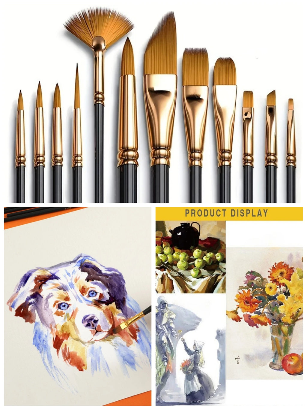 12pcs Nylon Bristle Brush Set Flat Brushes Watercolor Oil Paint For Artists And Acrylic Paintings Fabric
