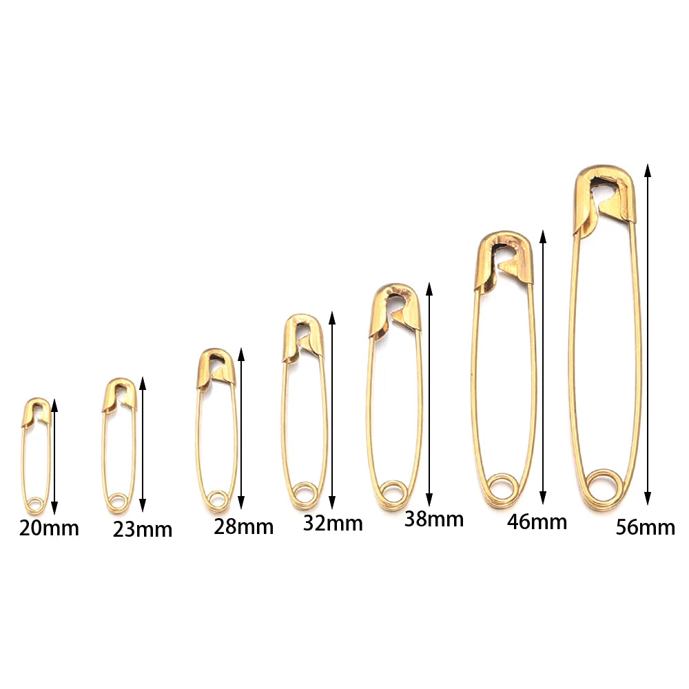 10Pcs/pack Stainless Steel Safety Pins 20-56mm Gold Color for DIY Home Crafts Sewing