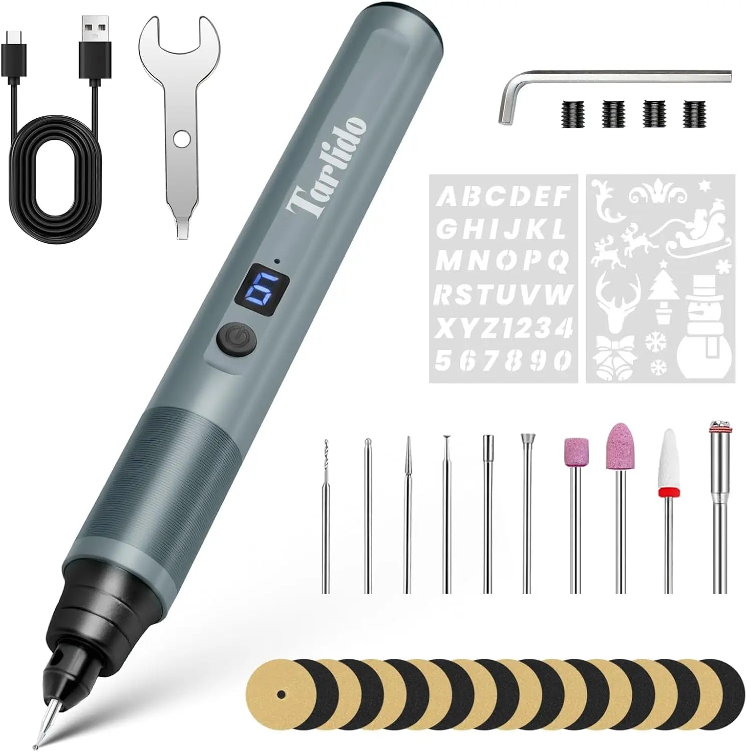 USB-C Rechargeable Electric Engraving Pen, Cordless Rotary Tool with 6 Speeds for Metal Wood Glass Plastic