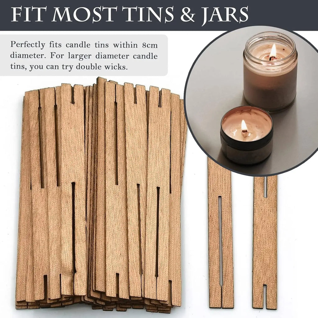 25 Cross Wood Candle Wicks with Iron Stands, 4x0.4inch Natural Wick for Soy Wax DIY Candle Making