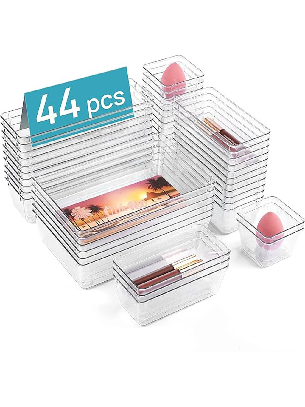 44pcs multi-functional plastic drawer storage set, drawer divider storage box