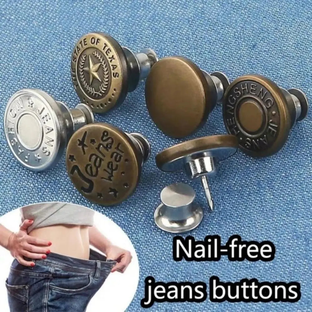 10Pcs Metal Jeans Buttons 17mm Replacement No-Sewing Screw Button Repair Kit
