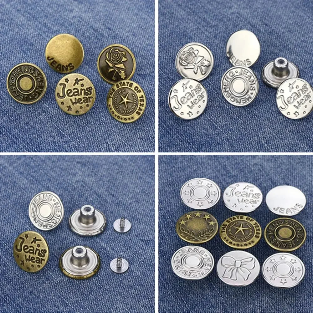 10Pcs Metal Jeans Buttons 17mm Replacement No-Sewing Screw Button Repair Kit