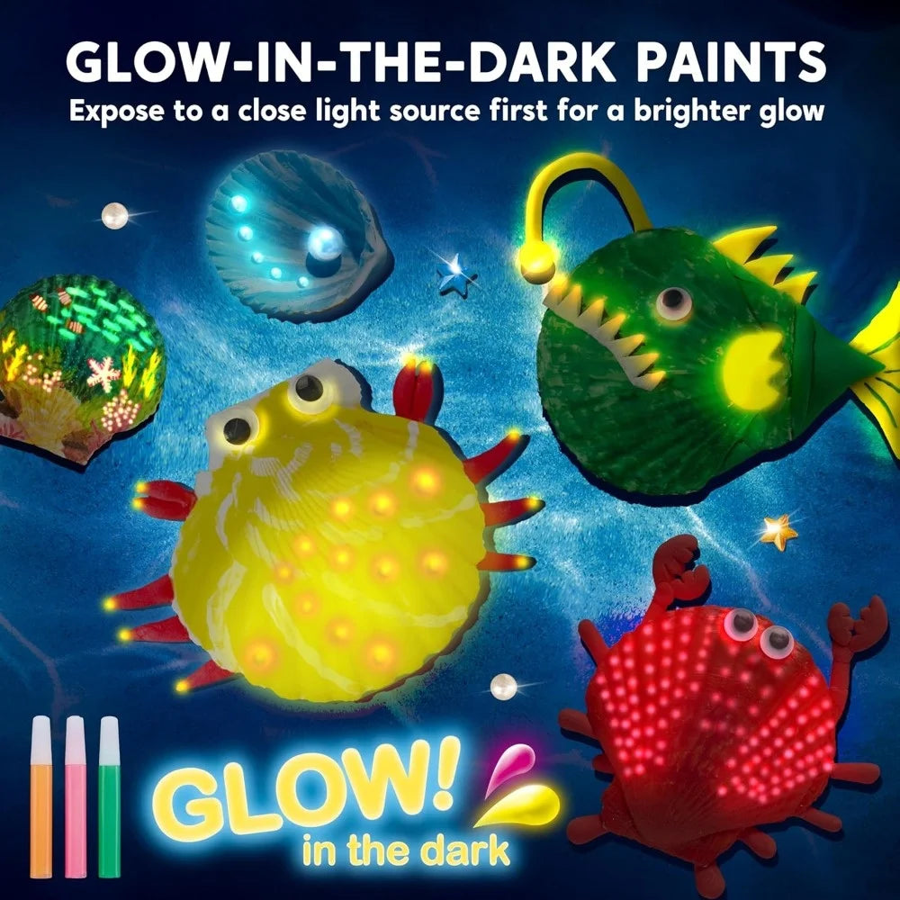 12PCS Kids Sea Shell Painting Kit Glow in The Dark-Arts & Crafts for Boys and Girls