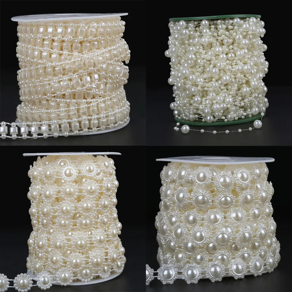 Ivory Pearl Bead Chain Line Cord Thread Trim for DIY Decoration & Jewelry Craft Accessories