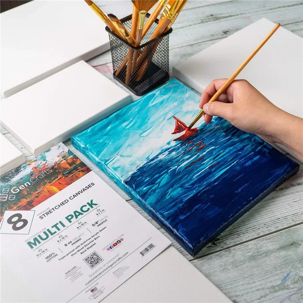4pcs/pack Professional Stretched Canvas Primed White Canvas Boards For Acrylic Paint