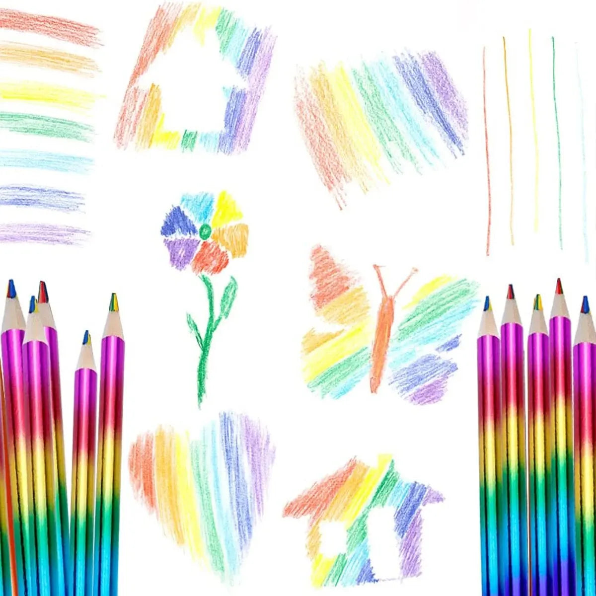 8/16 Pcs Rainbow Colored Pencils, 4 Color in 1 Pencil for Schools, Students, Sketching, Doodling, Coloring, Painting.