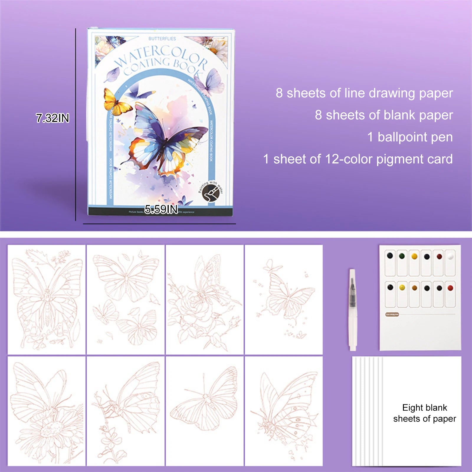 Water Color Paper Book Paint Set with 12 Colors DIY Watercolor Workbook for Beginners Art Supplies