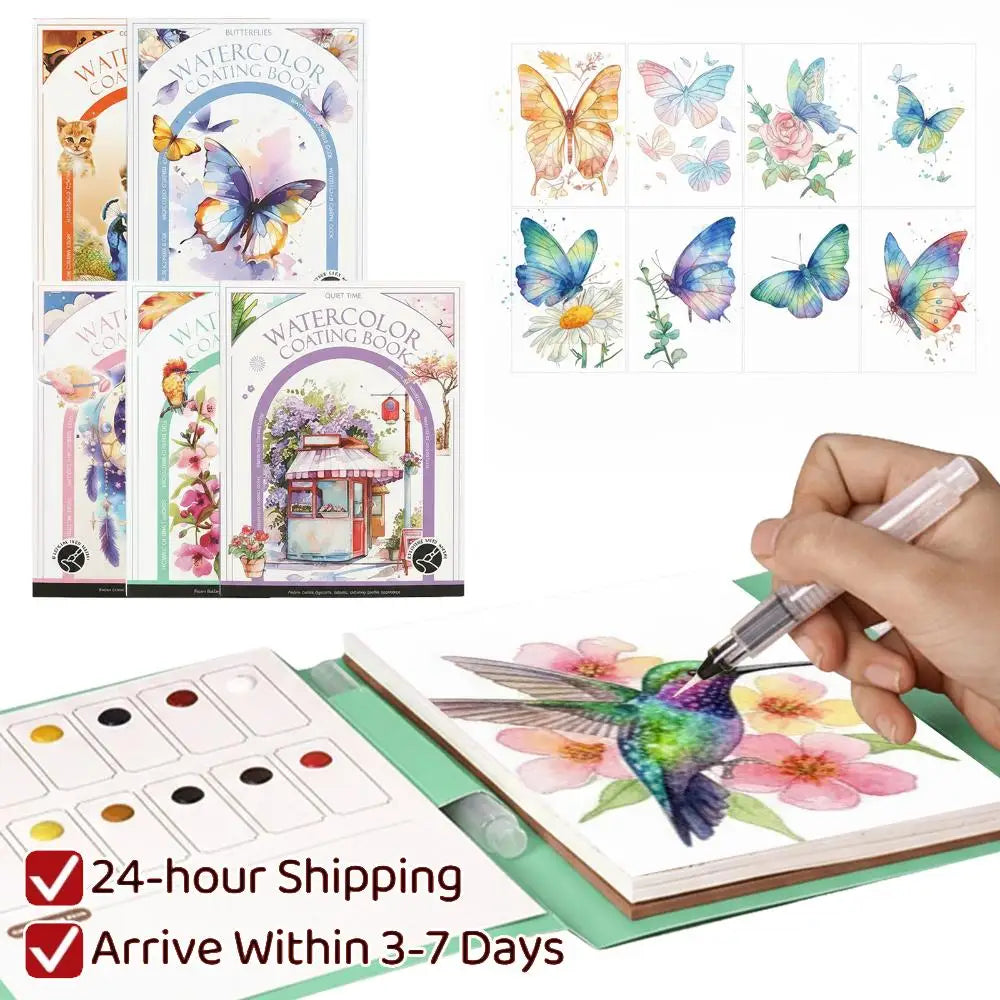 Water Color Paper Book Paint Set with 12 Colors DIY Watercolor Workbook for Beginners Art Supplies