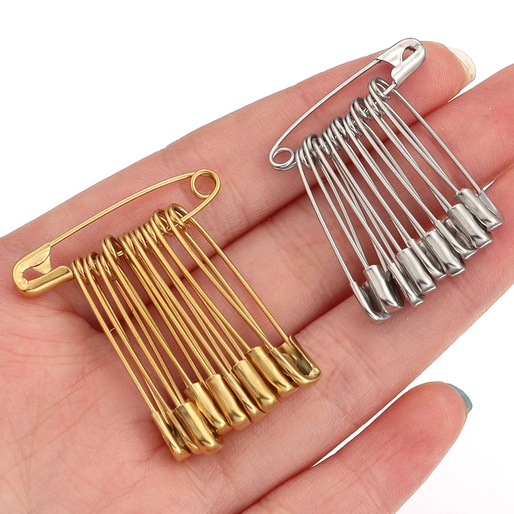 10Pcs/pack Stainless Steel Safety Pins 20-56mm Gold Color for DIY Home Crafts Sewing