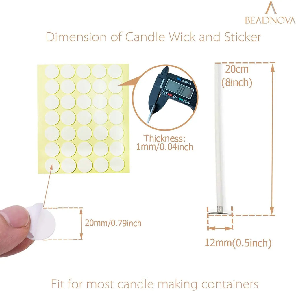 8 Inch 50pcs Cotton Candle Wicks with Double Sided Stickers for DIY Candle Making