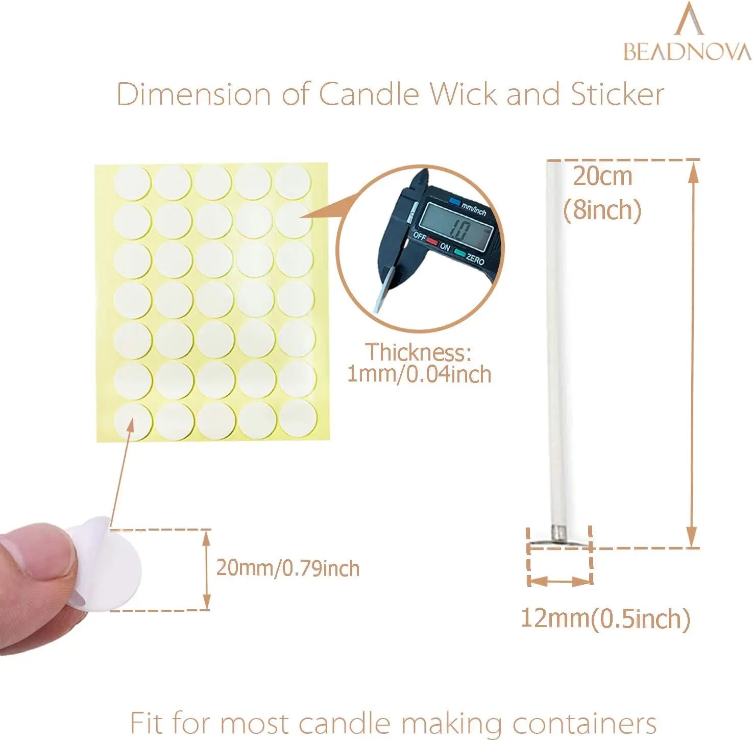 8 Inch 50pcs Cotton Candle Wicks with Double Sided Stickers for DIY Candle Making
