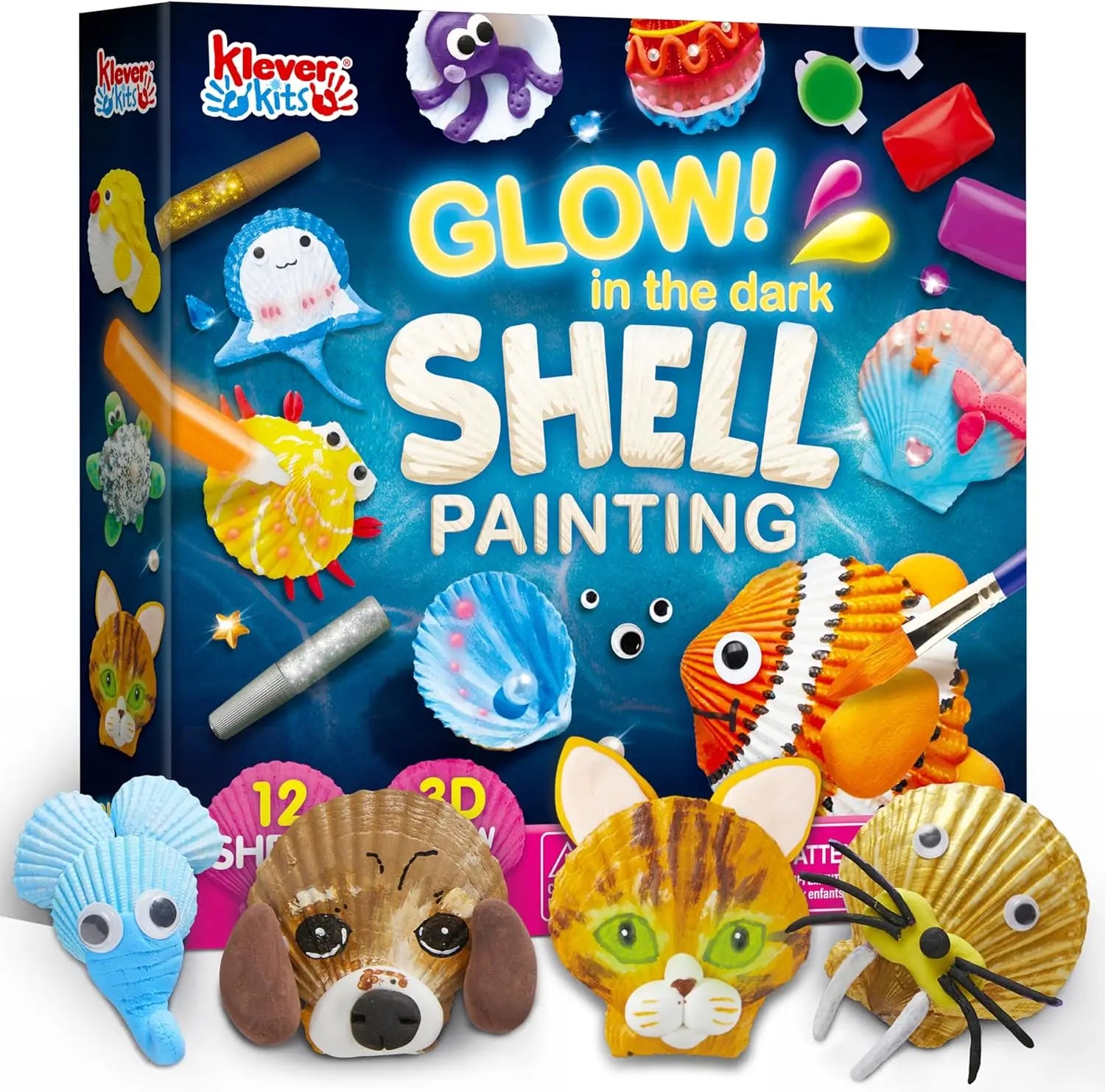 12PCS Kids Sea Shell Painting Kit Glow in The Dark-Arts & Crafts for Boys and Girls