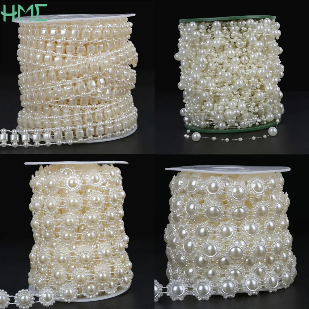 Ivory Pearl Bead Chain Line Cord Thread Trim for DIY Decoration & Jewelry Craft Accessories