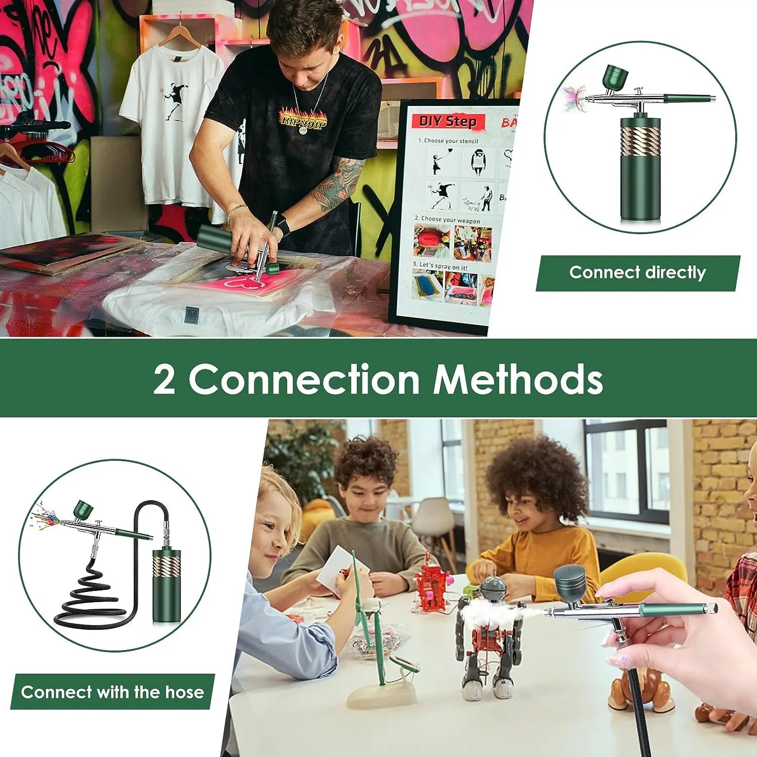 Cordless/Portable Airbrush-Kit with Compressor for Painting, Model, Nail, Tattoo, Cake Decorating