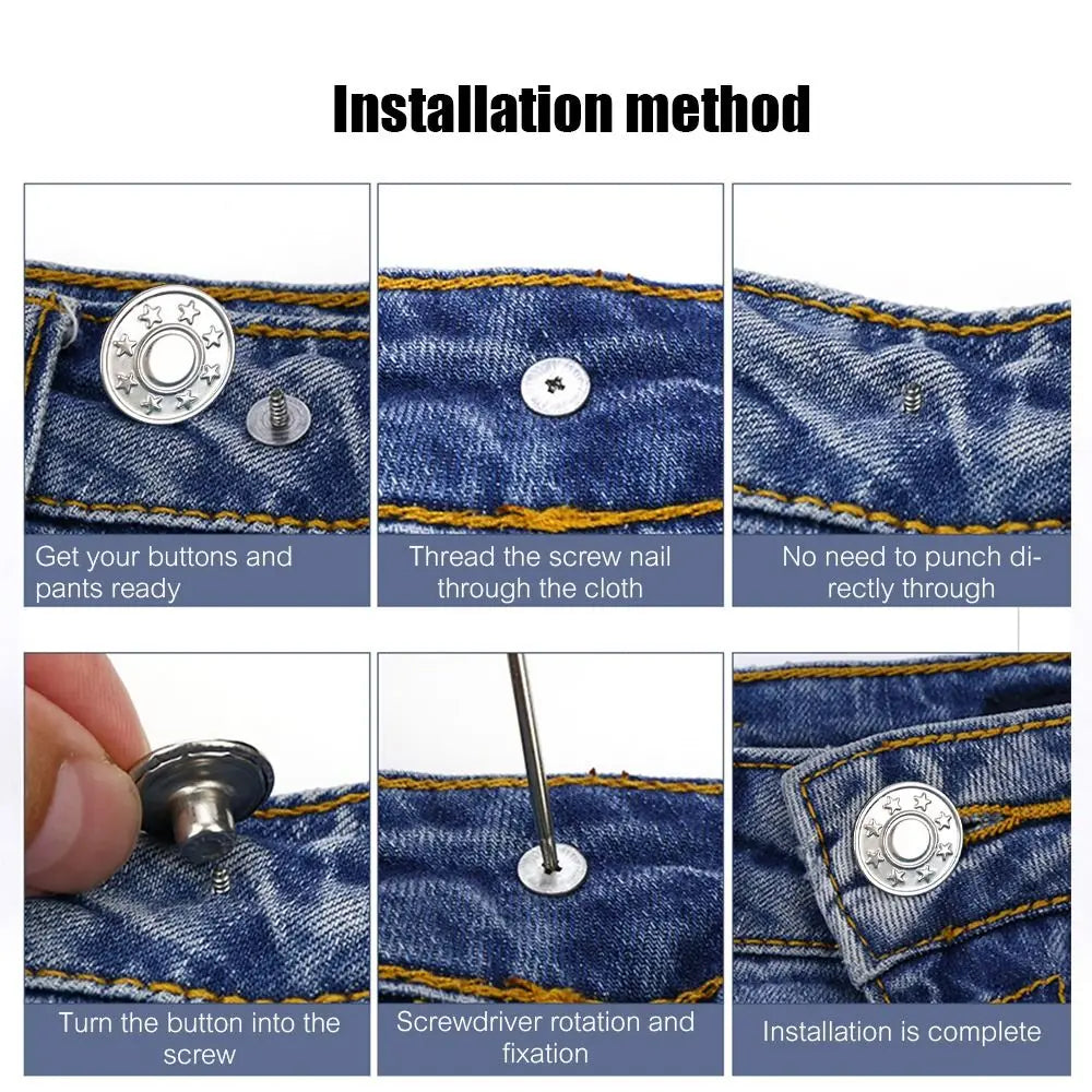 10Pcs Metal Jeans Buttons 17mm Replacement No-Sewing Screw Button Repair Kit