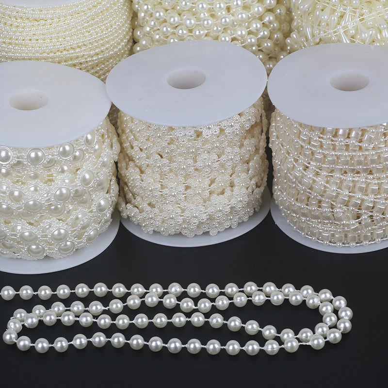 Ivory Pearl Bead Chain Line Cord Thread Trim for DIY Decoration & Jewelry Craft Accessories
