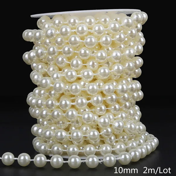 Ivory Pearl Bead Chain Line Cord Thread Trim for DIY Decoration & Jewelry Craft Accessories