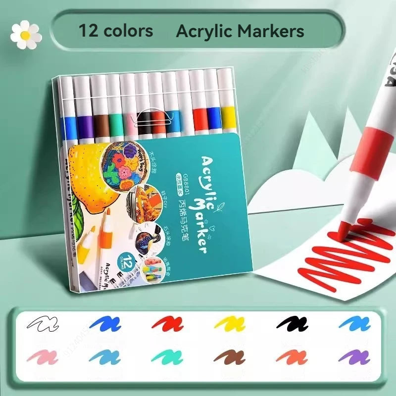 12-80 Colors Set Acrylic Paint Art Marker Pen for Kids Ceramic Glass Wood DIY Crafts